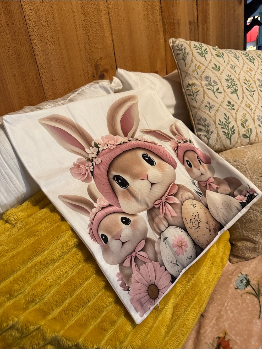 Cute Bunny Trio Decorative Pillow Cover - Pink Accents (pack of three)